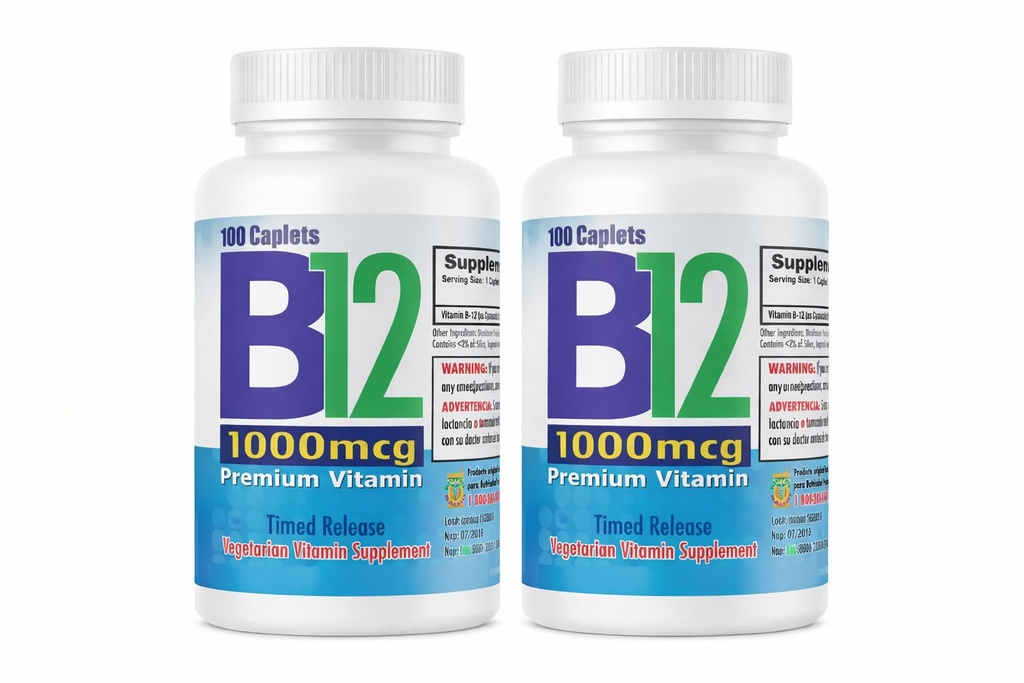 Nutrisalud Products Vitamina B12 de alta potencia, 1000mcg, Set de 2 frascos con 100 tabletas c/u. Combate Anemia, fatiga, aumenta la energia, revitaliziza el sistema nervioso.