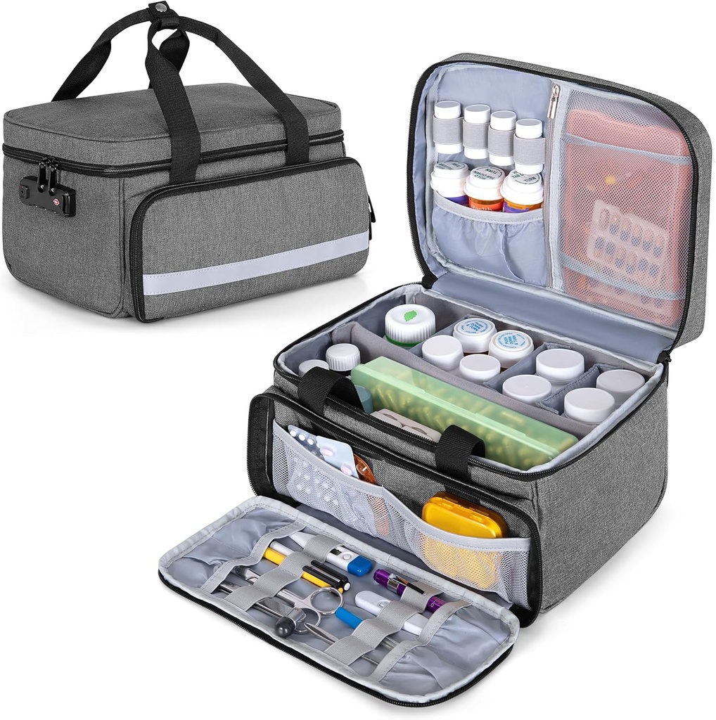 CURMIO Sticla de pastile Organizator depozitare, cutie de blocare medicamente pentru organizator de pastile și materiale medicale, Gray (design patentat)