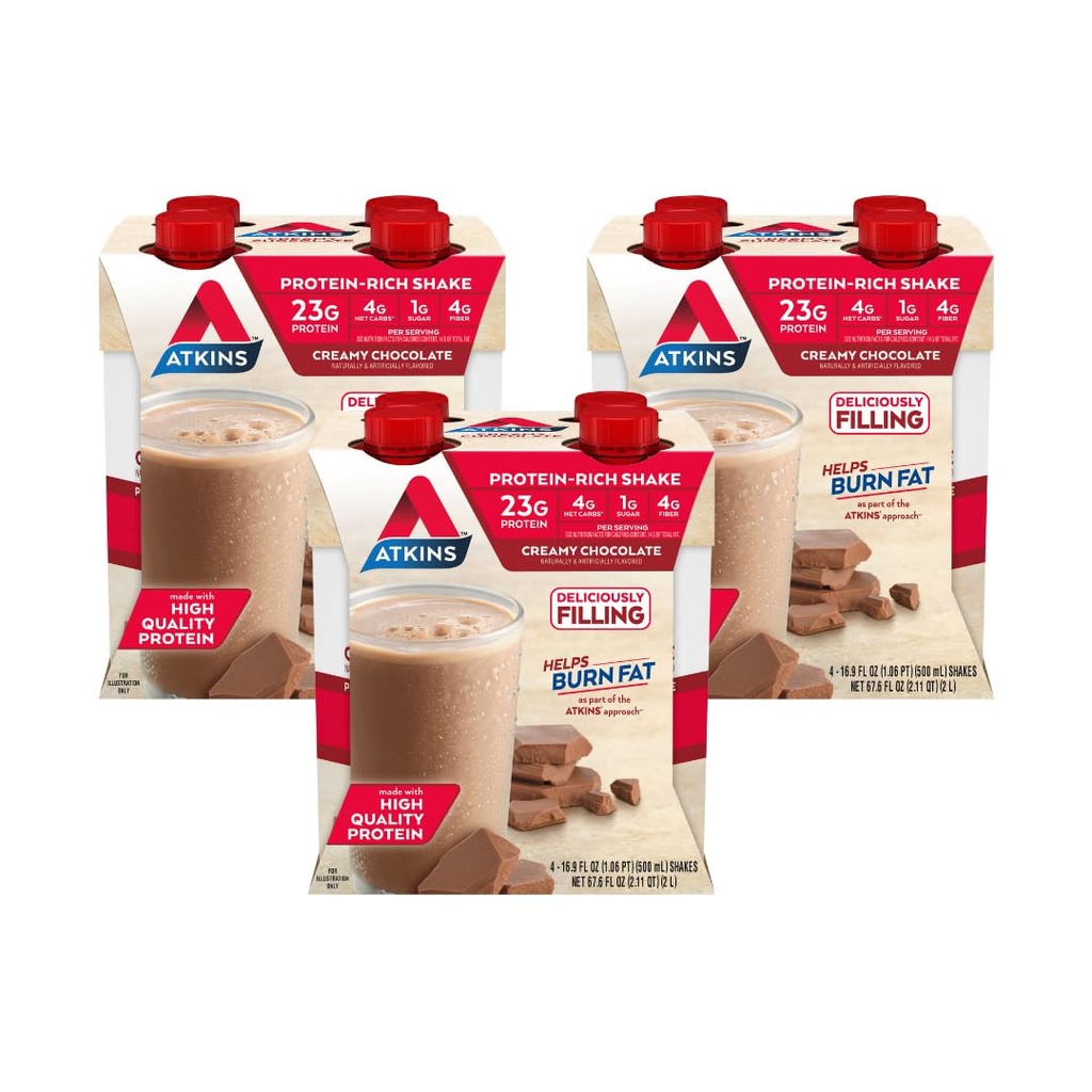 Atkins Cremy Chocolate Meal Dimensiune proteine Shake, 23g proteine, Glicemic scăzut, 4g Net Carb, 1g zahăr, Keto Friendly, 12 Conte