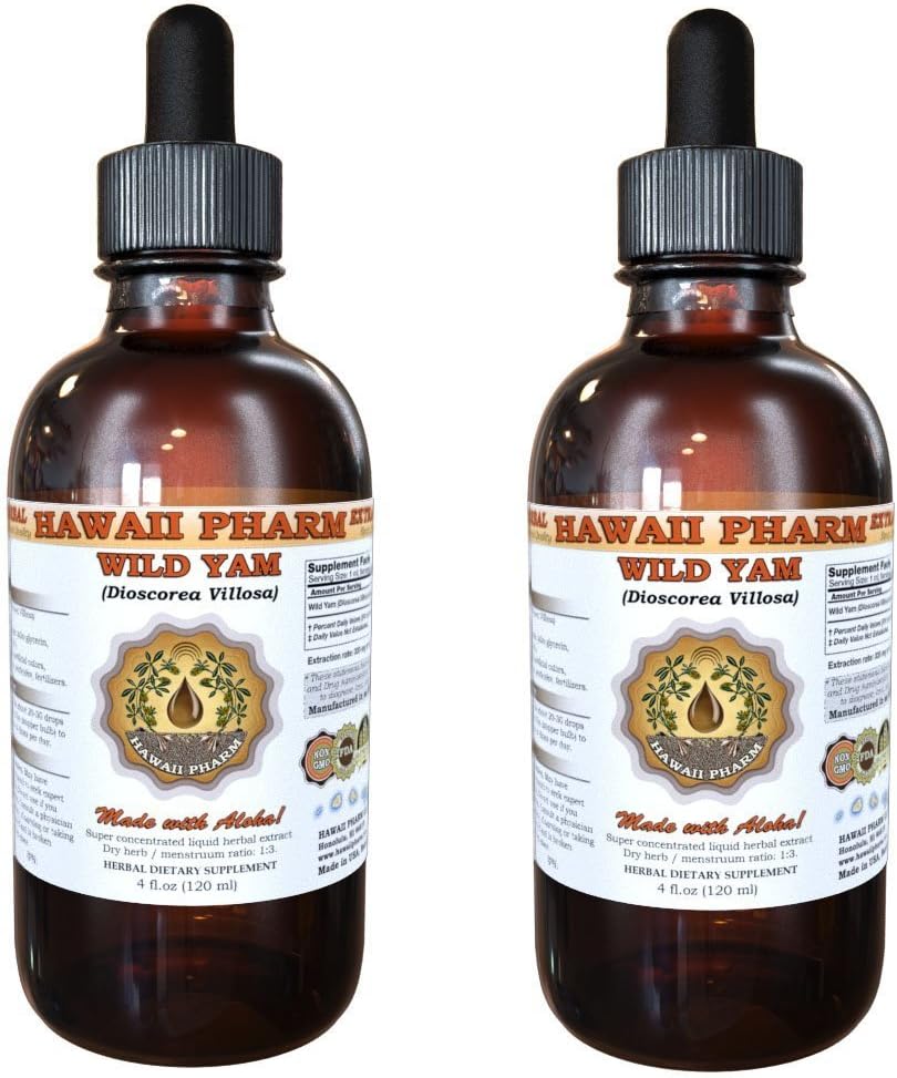 Wild Yam Liquid Extract, Wild Yam (Dioscorea Villosa) Tincture, Herbal Supplement, Hawaii Pharm, Made in USA, 2x2 fl.oz