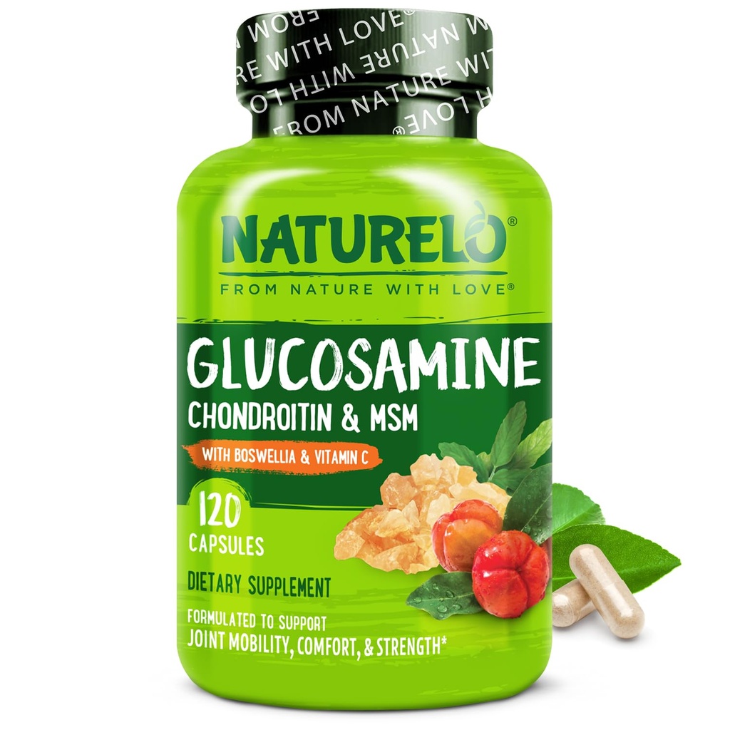 NATURO Glucosamină Chondroitin MSM cu Boswellia şi vitamina C - Supliment pentru comfort comun, mobilitate şi putere - 120 capsule