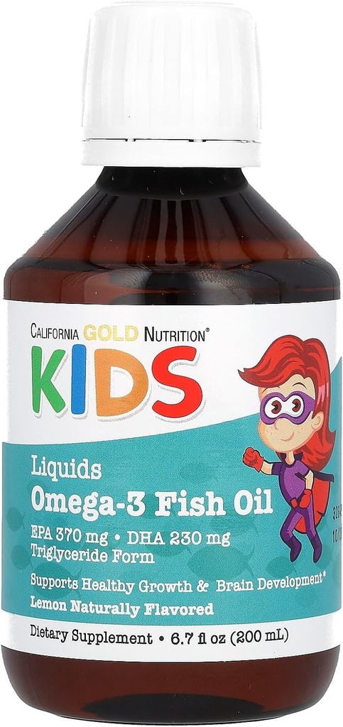 California Gold Nutrition Norvegian Kids Omega-3 Fish Oil, Natural Lemon, 6,7 fl oz. (200 ml)