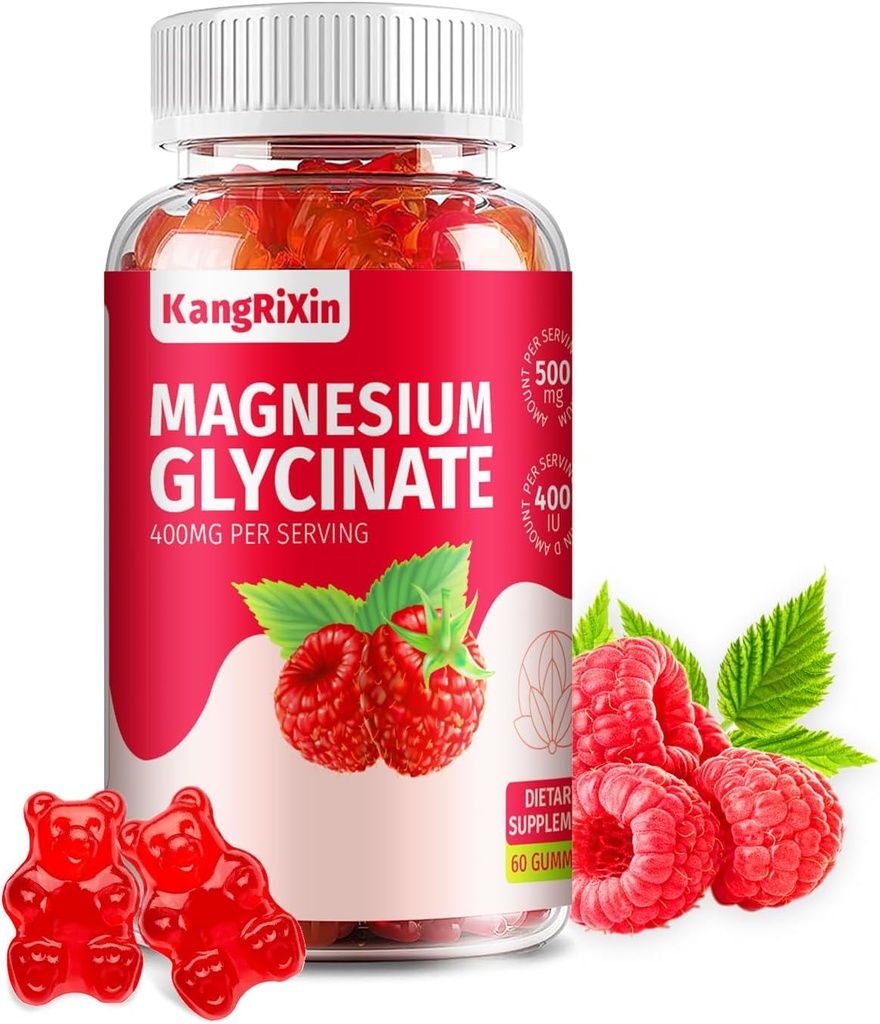 Gume de magneziu Glicinat - Suplimente de magneziu fără zahăr pentru adulți și copii, Gume de magneziu de mare absorbție Gelatină liber (60 Conte (Pachet de 1)
