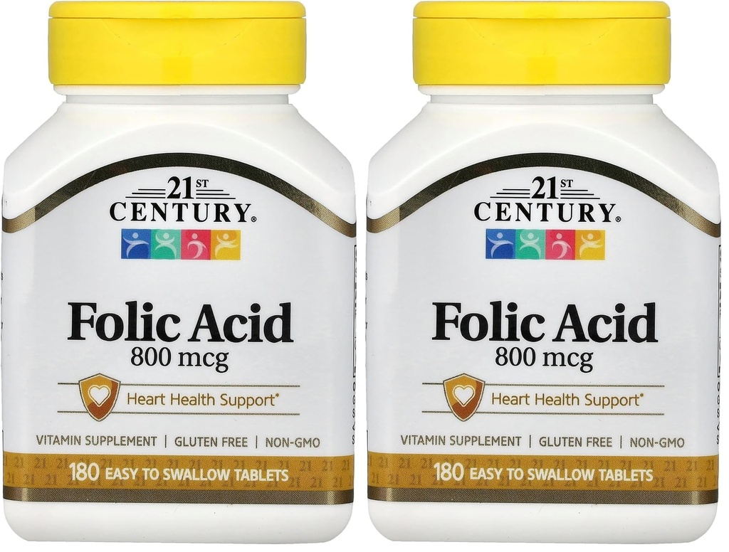 21st Century 800 mcg Comprimate de acid folic, Asortate, 180 Count (Pachet de 2)