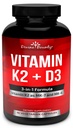 Vitamina K2 (MK7 & MK4) cu supliment D3 - Vitamina K & D ca MK-7 100mcg, MK-4 500mcg, și 5000 UI vitamina D3 3-in-1 Formula - Os și inima suport - 90 capsule non-GMO vegetariane