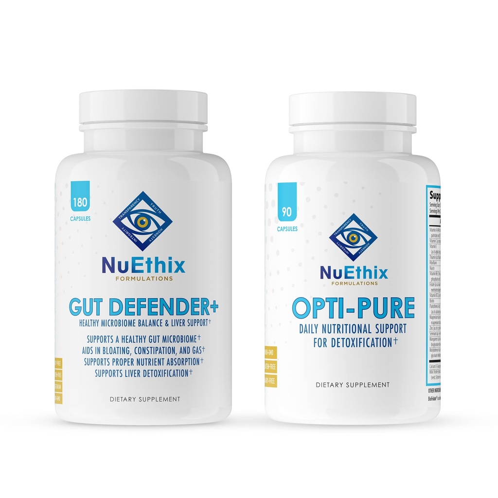 NuEthix Formulations Detoxifiere și Microbiome Echilibru supliment Bundle de Opti-Pure, 30 Servings și Gut Defender+, 90 Servings