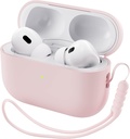 ORNARTO Compatibil cu AirPods Pro 2 Caz 2022, Silicon Hybrid complet de protecție pentru AirPods Pro 2nd Generation Case, LED-ul frontal Vizibil Cover-Pink