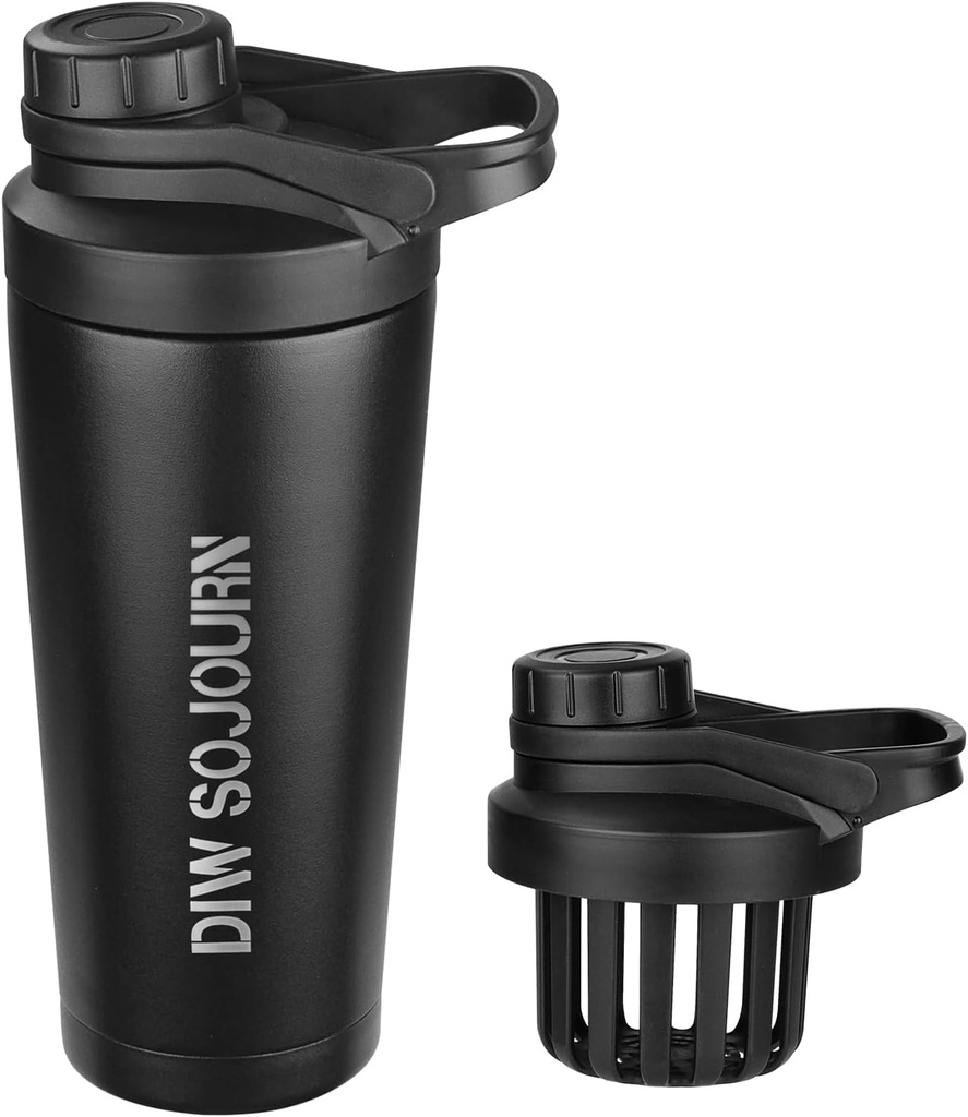 DIW 24 oz Shaker Bottle,Sniel Steel Shaker Sticla cu zgomot-gratuit design,Insulat Metal Shaker Cup pentru amestecuri de proteine și Pre Workout,Gym sticla Shaker(negru)