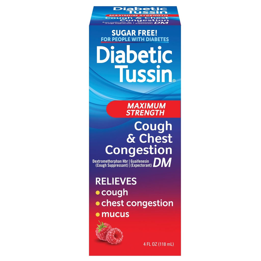 Tusin diabetic DM Putere maxima Tuse si Congestionare piept lichid Cough Syrup, sigur pentru diabetici, Berry aroma, 4 Fl Oz (Pachet de 1)