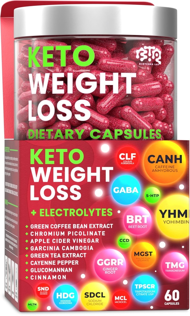 Keto pierdere în greutate pastile dietetice, Apetit natural Suppressant, Fat Burner pentru femei și bărbați cu mere Cidru, Green Bean extract de cafea, Curb Cravings & foame, supliment booster metabolic - 60 capsule