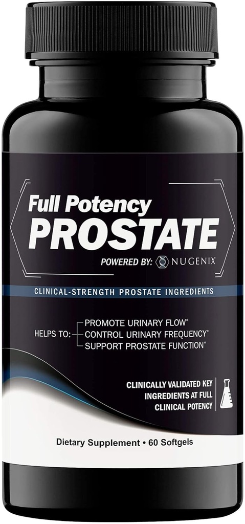 Nugenix Full Potenty Prostate - Stustat Supplement Supplement for Men's Health, Clinic-Forngth, Saw Palmetto, Cresterea fluxului urinar si frecventa si suport functie prostata, 60 capsule