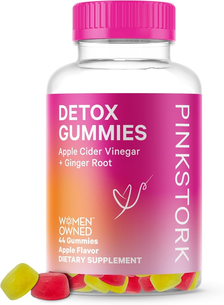 Pink Stork Detox Gummies, Cidru de mere Otegar Gumries cu ghimbir pentru a ajuta la sprijinirea Blooting, Sanatate Gut si Digestion, Gummies Mesteca ACV - 44 Conte, 1 pachet, 0.3 lire sterline