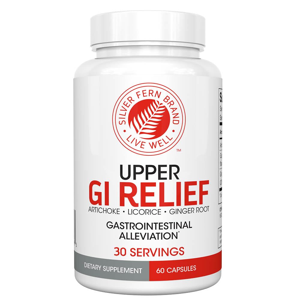 Silver Fern GI Relief - Supliment natural Herbal - Toate naturale cu extract de frunze de Anghinare, extract de ghimbir rădăcină, și GutGuard Flavonoids lemnoase (1 flacon - 60 capsule - 30 zile de aprovizionare)