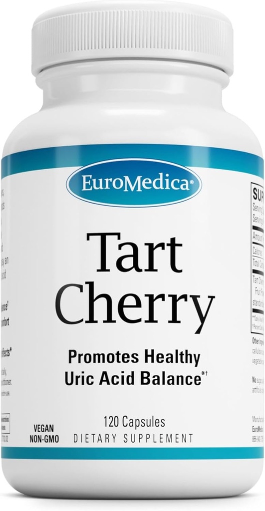 EuroMedica Tart Cherry - Supliment antioxidant pentru a sprijini sănătos de acid uric echilibru și sănătate comună - Vegan Supliment nutritional - Supliment alimentar pentru a ajuta recuperarea după exercițiu - 120 capsule