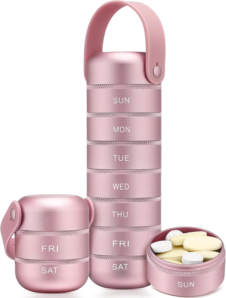 Zannaki Metal Weekly Pill Organizator, Large Travel Pill Box 7 Ziua, impermeabil zilnic Pilula caz cu Silicon Mâner, Aluminium Aliaj Portable Pilula Detinator container pentru vitamina, Medicina, Supliment, Pilulele
