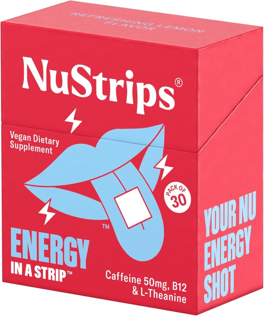 NuStripsTM Fast-Diszolvare benzi de energie cu 50mg Cafeina, L-Theanină & Vitamina B12 