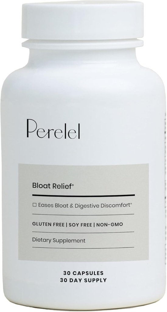 Perelel Digestive Health Supplement with Organic Ginger, Lemon Balm, & Fennel, to Support Gut Health & Digestive Comfort, Botanic Supplement for Women & Men, Soy, Dairy & Gluten Free, 30 Pastile
