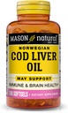 MASON NATURAL Cod Ulei de ficat Plus Vitamina A & D3 - Heart si functia cerebrala sanatoasa, Imunitatea imbunatatita, Sprijina sanatatea generala, 100 Softgels