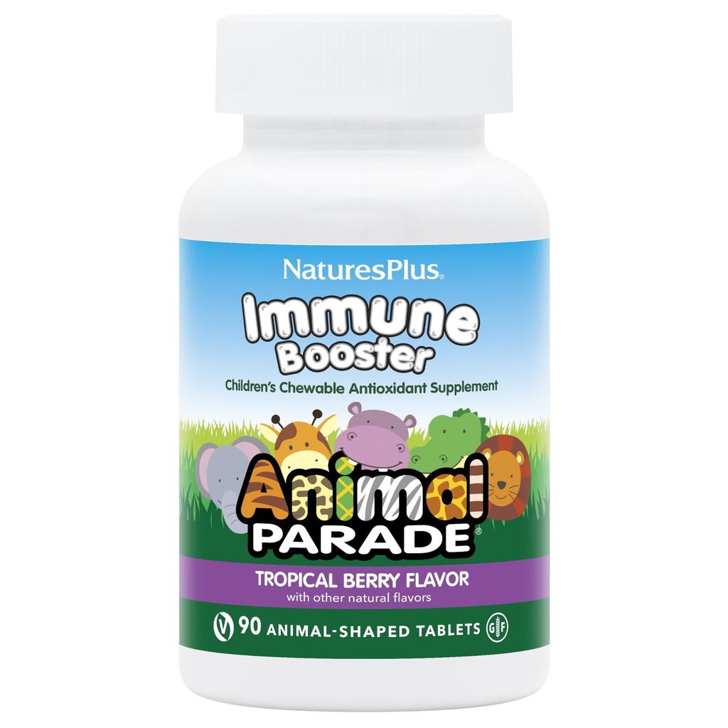 Naturas Plus Animal Parade Immune Booster - Tropical Berry Flavor - 90 Animal-Shaped Chewable Tablets - Oferă suport sistem imunitar - Gluten gratuit, Vegan - 45 Serviri