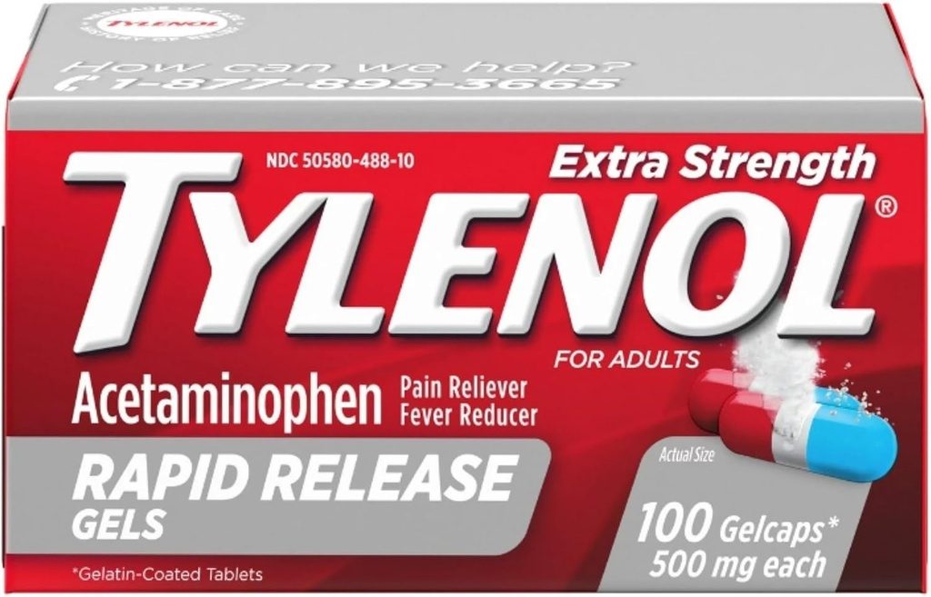 Tylenol Extra Force Gelcaps de eliberare rapidă, 100 Numar sticle (Pachet de 2)