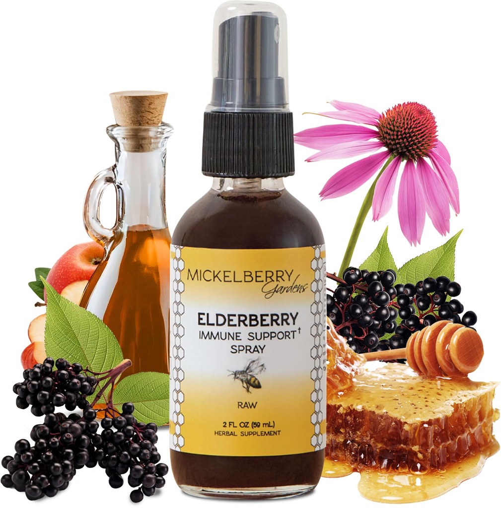 Mickelberry Gardens Elderberry Honey Propolis Gât Spray - Natural Immune Support and Ghroat Coat for Kids and Adults (2 Ounces)