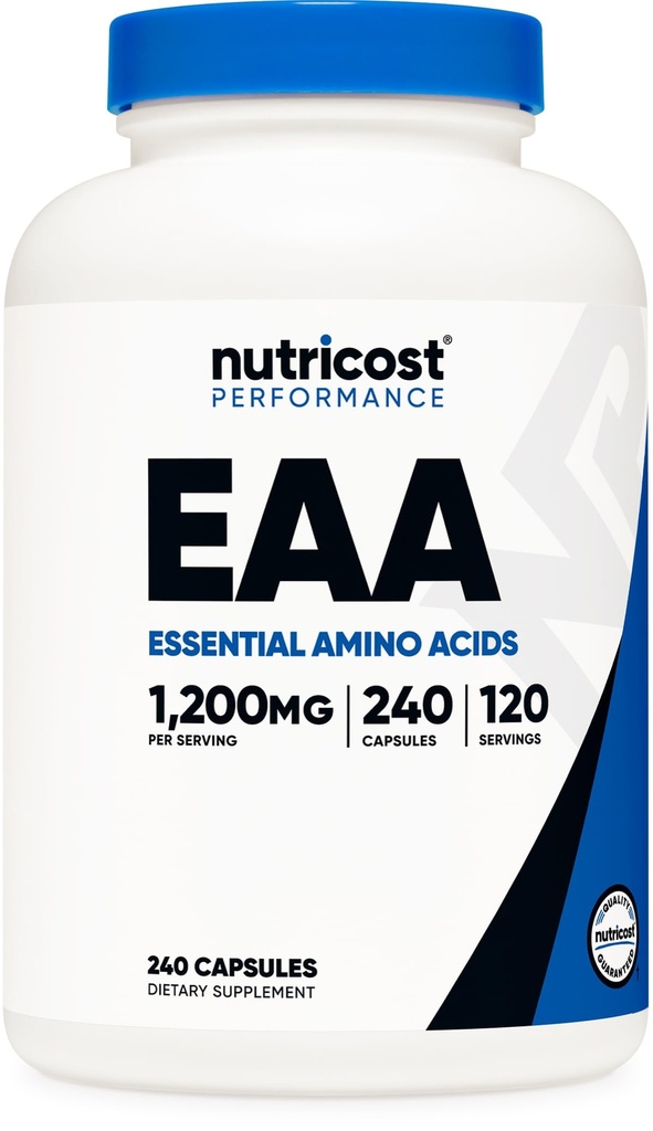 Nutricost EAA Capsule 1200 mg, 240 capsule - Aminoacidi esenţiali, 120 Serviri - Non-GMO, Gluten Free & Vegan