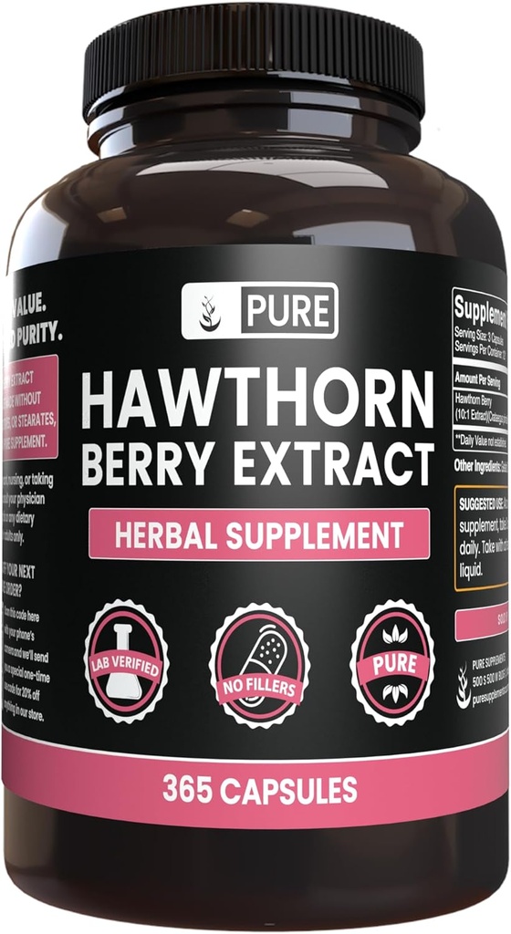 Ingrediente originale pure Extract de Hawthorn Berry nici magneziu sau umplutura de orez, întotdeauna pură, Lab verificat (365 capsule)