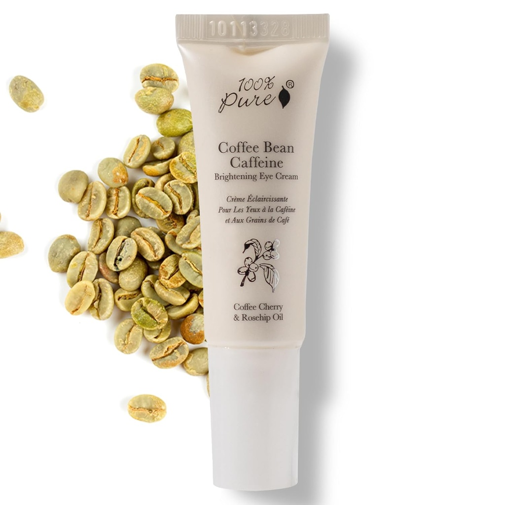 100% cafea PURE Bean Caffeine ochi Crema Refresh & Hydrate Sub tratament ochi Reduce puffiness, cercuri întunecate, riduri cu ceai verde, Rose Hip, Vitamina E - ochi vibranti tineri - Vegan - 0,3 oz
