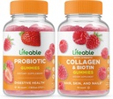Probiotic de viață 2 Miliarde CFU + Colagen & Biotin, Gummie Bundle - mare Tasting, Supliment de vitamine, Gluten gratuit, OMG gratuit, Guma de mestecat