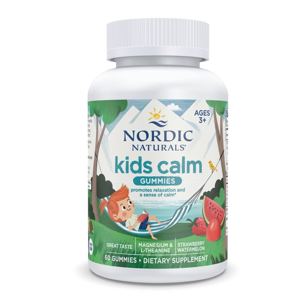 Nordic Naturals Copii Gummie calm - Pepene verde căpșuni - 60 Gume - Magneziu L-Teanină Supliment - Calmant pentru copii - Suport de relaxare - Până la 60 Serviri