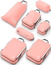 Cuburi mari de ambalare de compresie pentru Cuburi de călătorie-Packing Organizatori de bagaje 7 Piesa Set de bagaje verificat-Ultralight, Expandable / Saci de compresie de echipamente de călătorie TRIPPED (Roza Dusty)