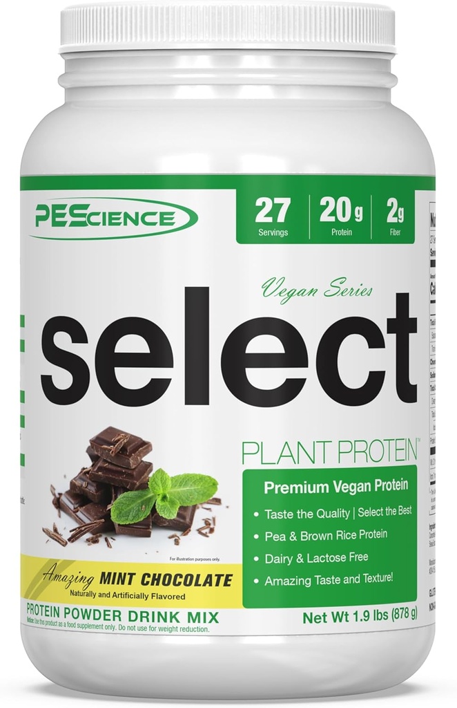Pescience Select Vegan plante pe bază de praf de proteine, menta Ciocolata, 27 Servire, Premium Pea și Brown Rice Blend