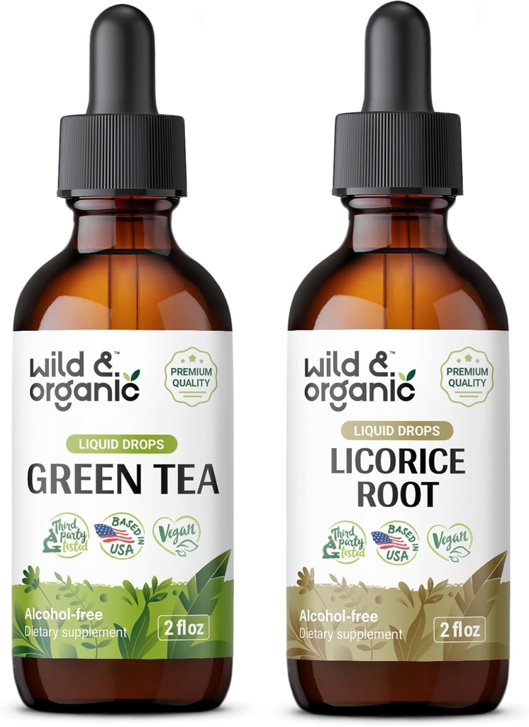Ceai verde sălbatic și organic Tinctură 2 fl oz și lemn dulce Tinctură 2 fl oz