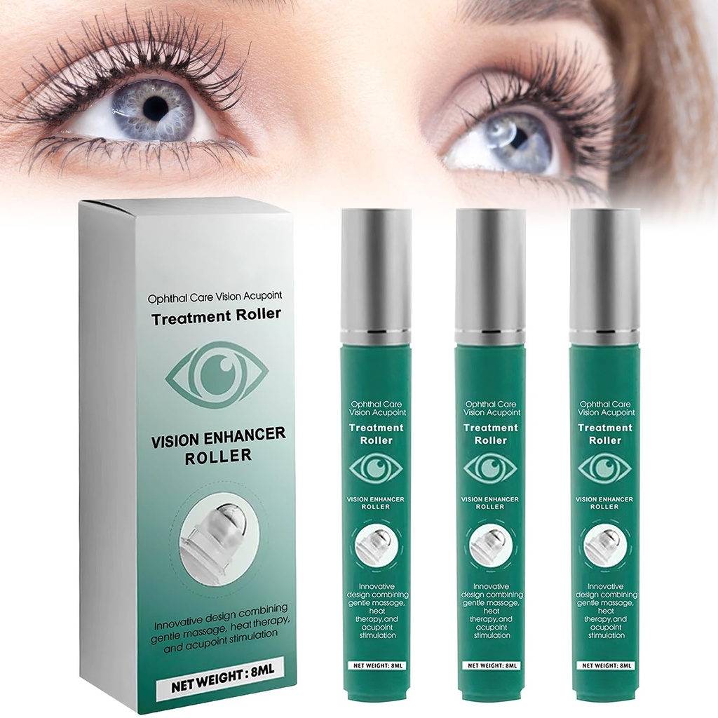 Viziune Îmbunătățește rola de masaj, Role ochi pentru a îmbunătăți claritatea vizuală, Vision Natural Roller, Relieve Eye Strain, Oboseală, și Disconfort 8 ml (3 buc)