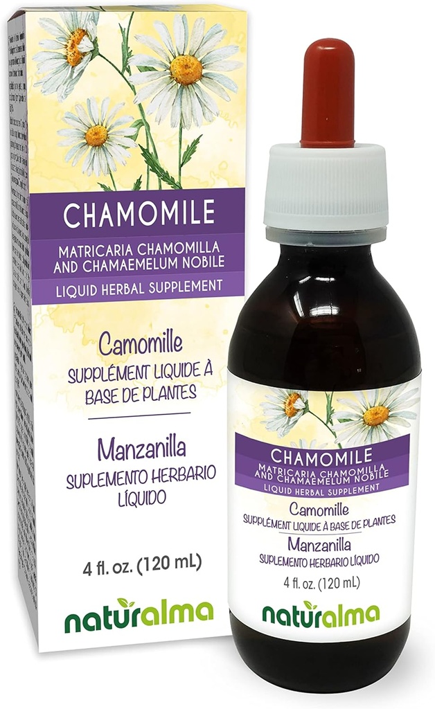 Naturalma germana si musetel roman (Matricaria chamomilla si Chamaemeelum nobile) Flori Tinctura fara alcool - 4 fl oz Extract lichid in picaturi - Supliment vegetal - Vegan