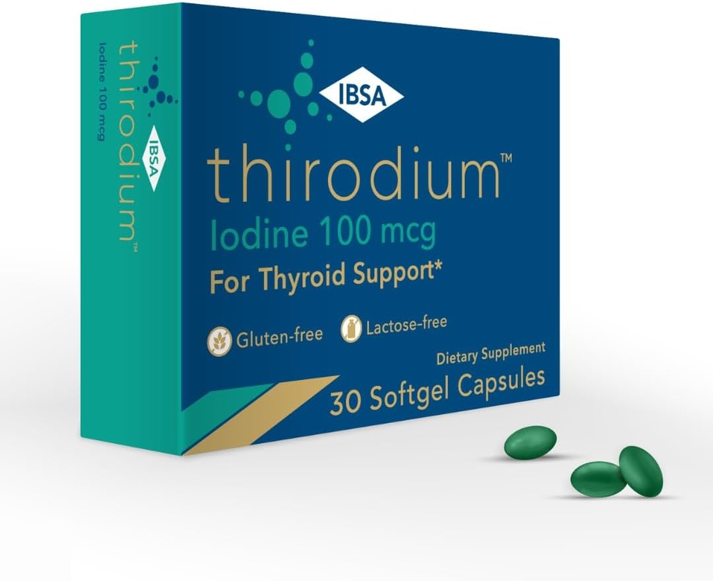 Tirodium - Supliment de suport tiroidian - 100mcg iod (Iod Sodium Iod) - 30 capsule Soft-Gel pentru absorbţie crescută - Gluten-Free, Lactoză-Free, fără zahăr, fără GMO