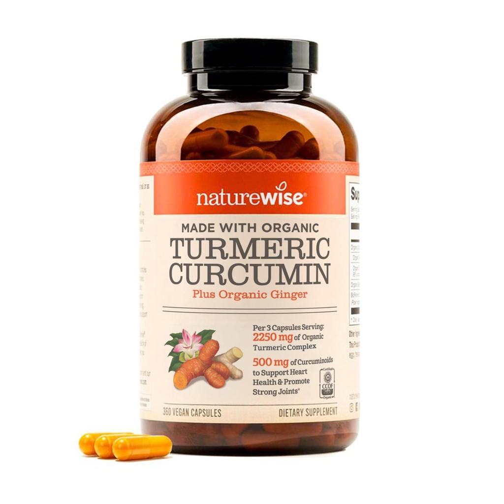NatureWise Curcumin Turmeric 2250 mg - 95% Curcuminoide & BioPerine Black Pepper Extract pentru absorbţie avansată - Suport zilnic comun şi imun de sănătate - Vegan, non-GMO, 360 Conte[120-Day Support]