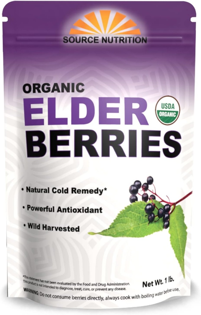 USDA boabe de soc organice uscate - întreg european Elderberry, Wild Crafted responsabil, Perfect pentru ceai, Siropuri, și mai mult - Sambucas Nigra - 1 Lire (Certificat organic)