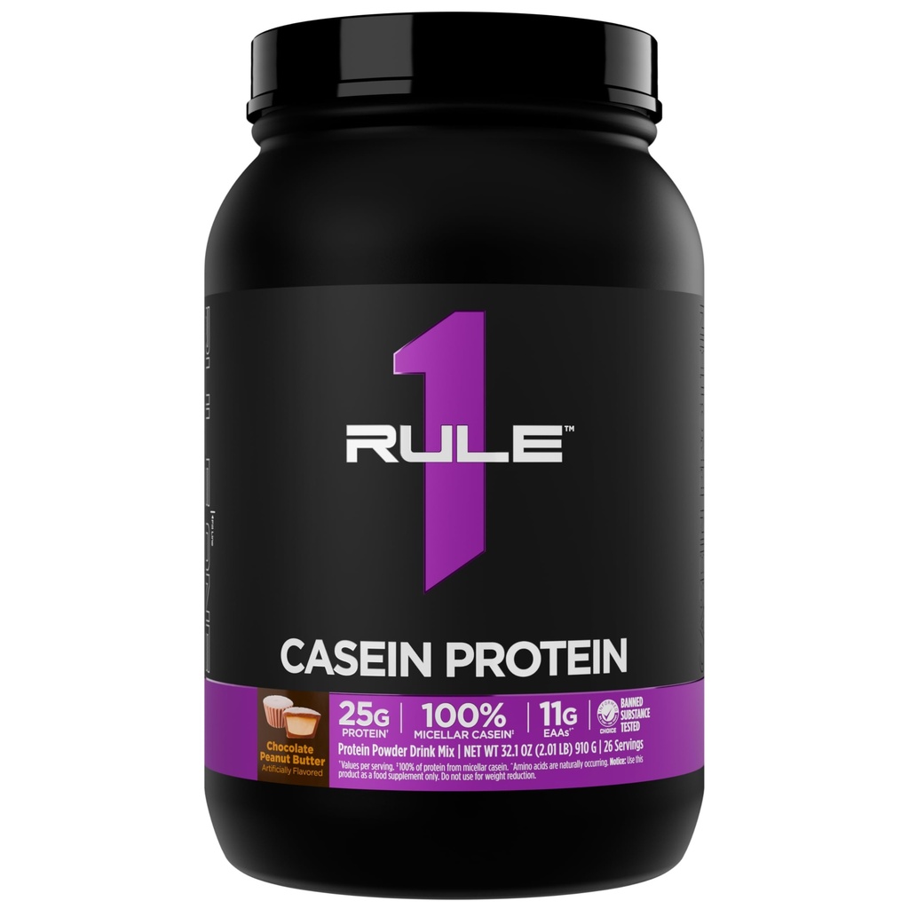 Regula 1 Proteină cazeină - 25g Proteină și 11g EAAS per servire de la Slow-Release Micellar Casein pentru recuperare peste noapte și livrare susținută între mese (2 livre, unt de arahide ciocolată)