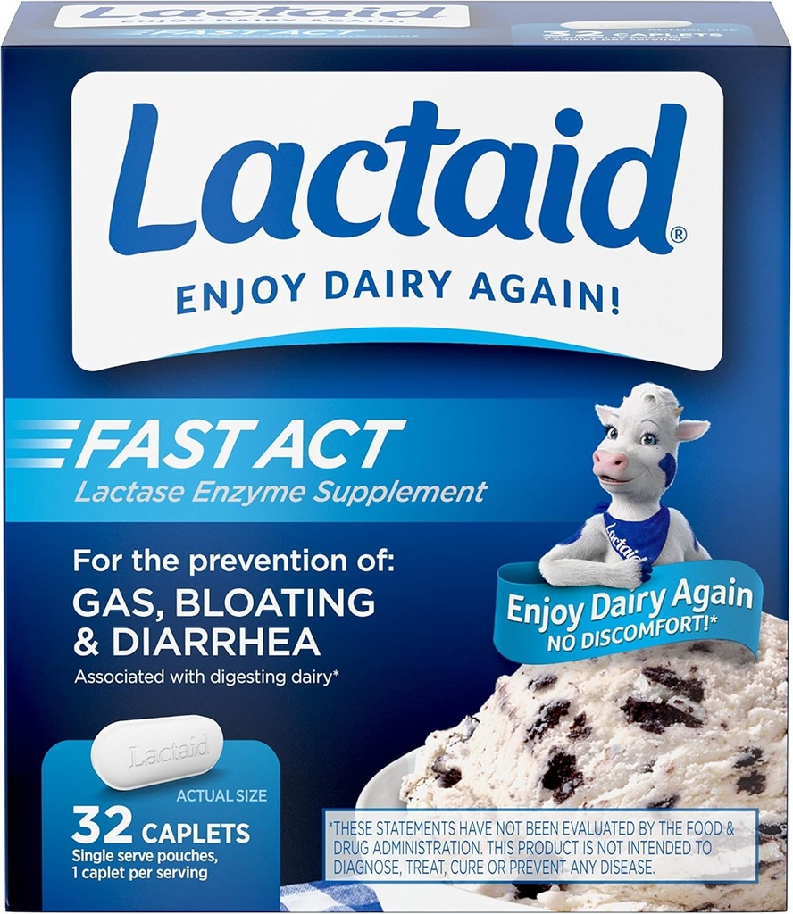 Lactaid Act Rapid Lactoză Intoleranţă Relief Caplete cu Lactase Enzim, 32 Pachete de călătorie de 1-ct.