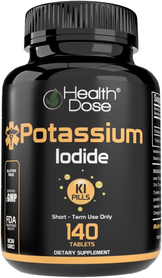 Doza de potasiu Iodidă (KI) - 130 mg, 140 comprimate - Protecţie tiroidiană pe termen scurt, Supliment de iod şi Asistenţă pentru sănătate tiroidiană. Aprovizionare lunară completă.