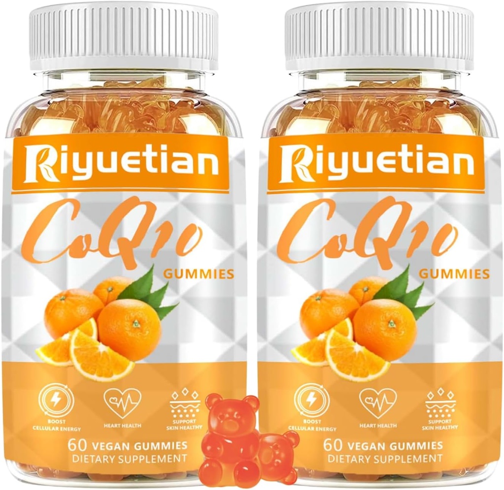 2 packCOQ10 Gummies - CoQ10 500mg + Omega-3 EPA/DHA + Glicinat de magneziu + Citrat de zinc, pentru a sprijini sănătatea inimii, producția de energie, sistemul imunitar și absorbția minerală