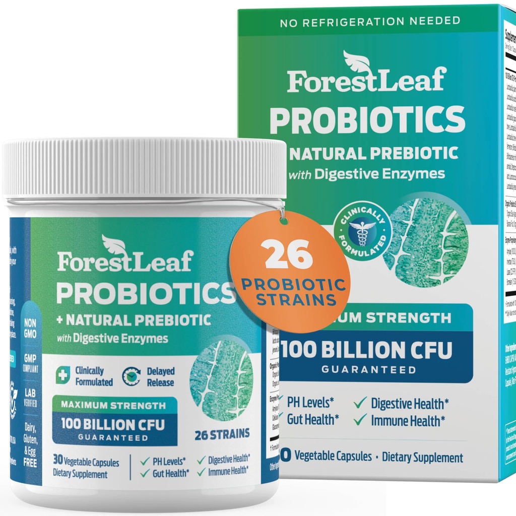 Probiotice pentru bărbaţi şi femei, 100 Miliarde CFU, 26 Unique Strains, bărbaţi şi femei Probiotice şi Prebiotice Suport Digestive Health, Gut Wellness, Energie, Mood, Imun, PH Balanţa (30 Caps)