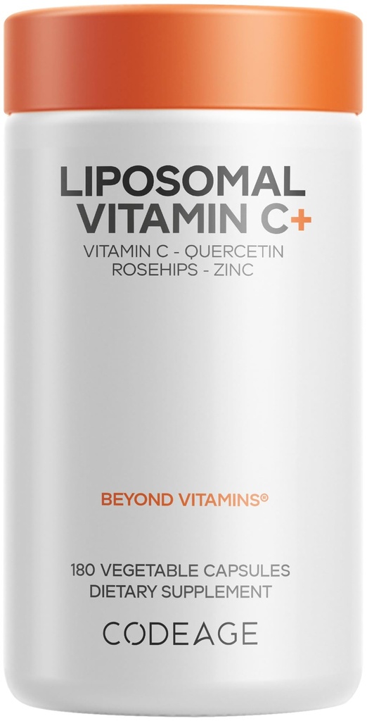 Codeage Vitamina lipozomala C 1500mg cu zinc, Elderberry, Citrus Bioflavonoids Grapefruit, Lemon, Orange Powder, Querbetin & Rose HiPS Fruit 