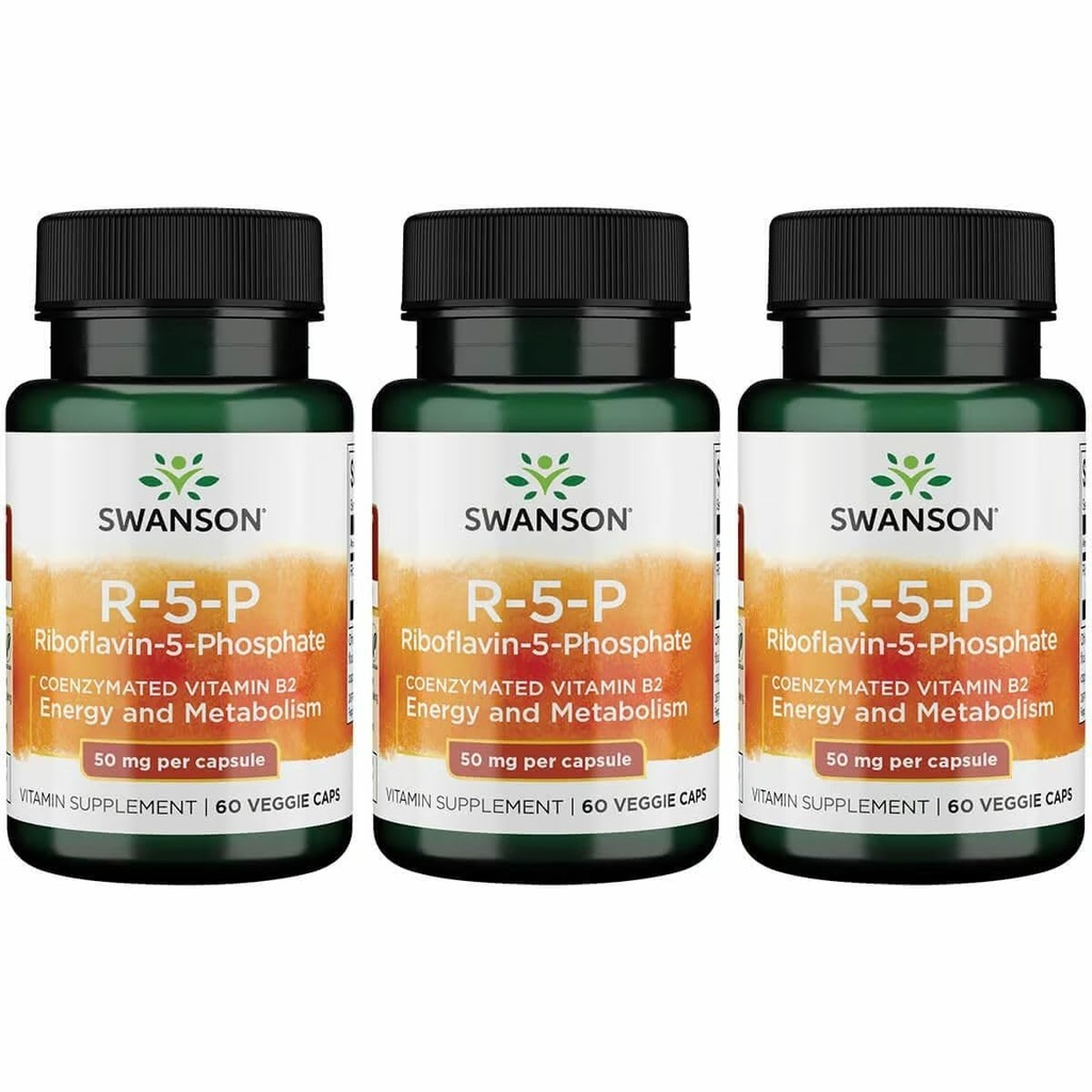 Swanson R-5-P (Riboflavin-5-Phosphat) - Vitamina B2 Supliment de promovare a energiei, Metabolizare și Viziune Sănătate - Natural Wellness Formula - (60 capsule) (3 ambalaj)