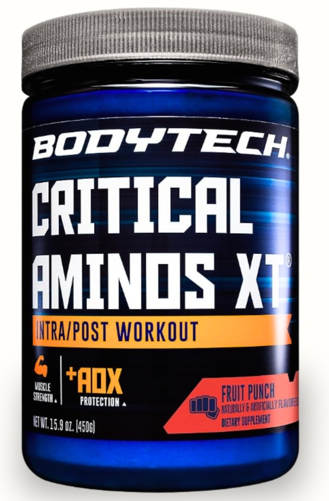 BODYTECH Critical Aminos XT Intra/Post Workout Powder in Delicious Fruit Punch Flavor - Formulat pentru a sprijini recuperarea musculară și îmbunătățirea performanței pentru rezultate optime (15,9 oz / 45 Serviri)