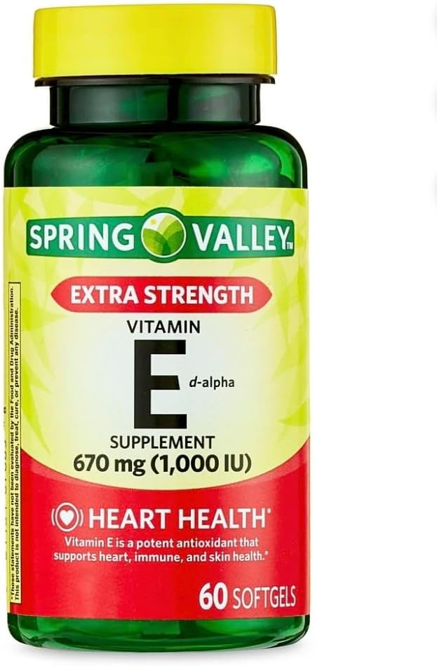 Spring Valley Extra Force Vitamina E D- Alpha Softgels, 670 mg (1.000 UI), 60 Count
