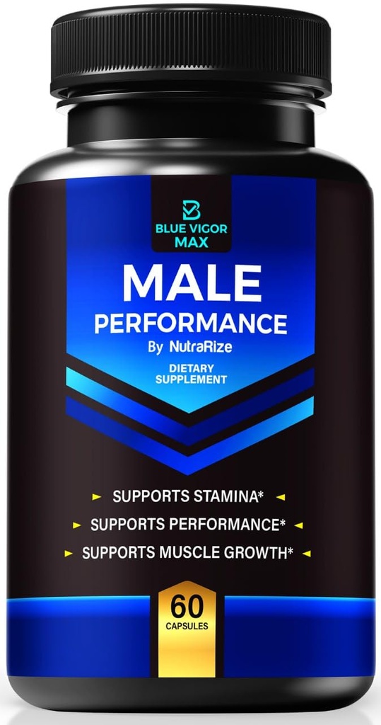 Vigor albastru pastile Max pentru bărbați, Formula toate-naturale pentru fitness masculin și rezistență, Capsule premium pentru nutriție zilnică, performanță și energie, Suplimentul oficial pentru recenzii umane (60 capsule)