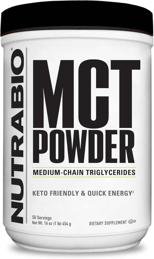 NutraBio MCT Pulbere, Lanţ mediu Trigliceride, Lean Greutate câştig, Keto Prietenos, 1 lb. Pulbere - 50 Serviri