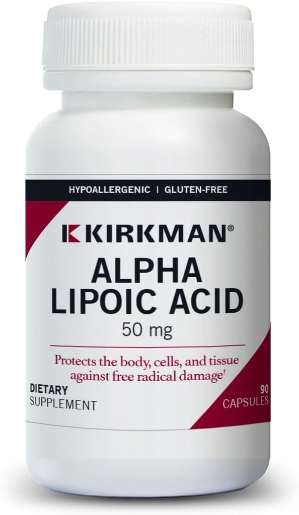 Kirkman - Acid lipoic alfa 50 mg - 90 capsule - Antioxidant potent - Protejează împotriva radicalilor dăunători - hipoalergice